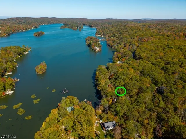 an aerial view of a houses with a lake view