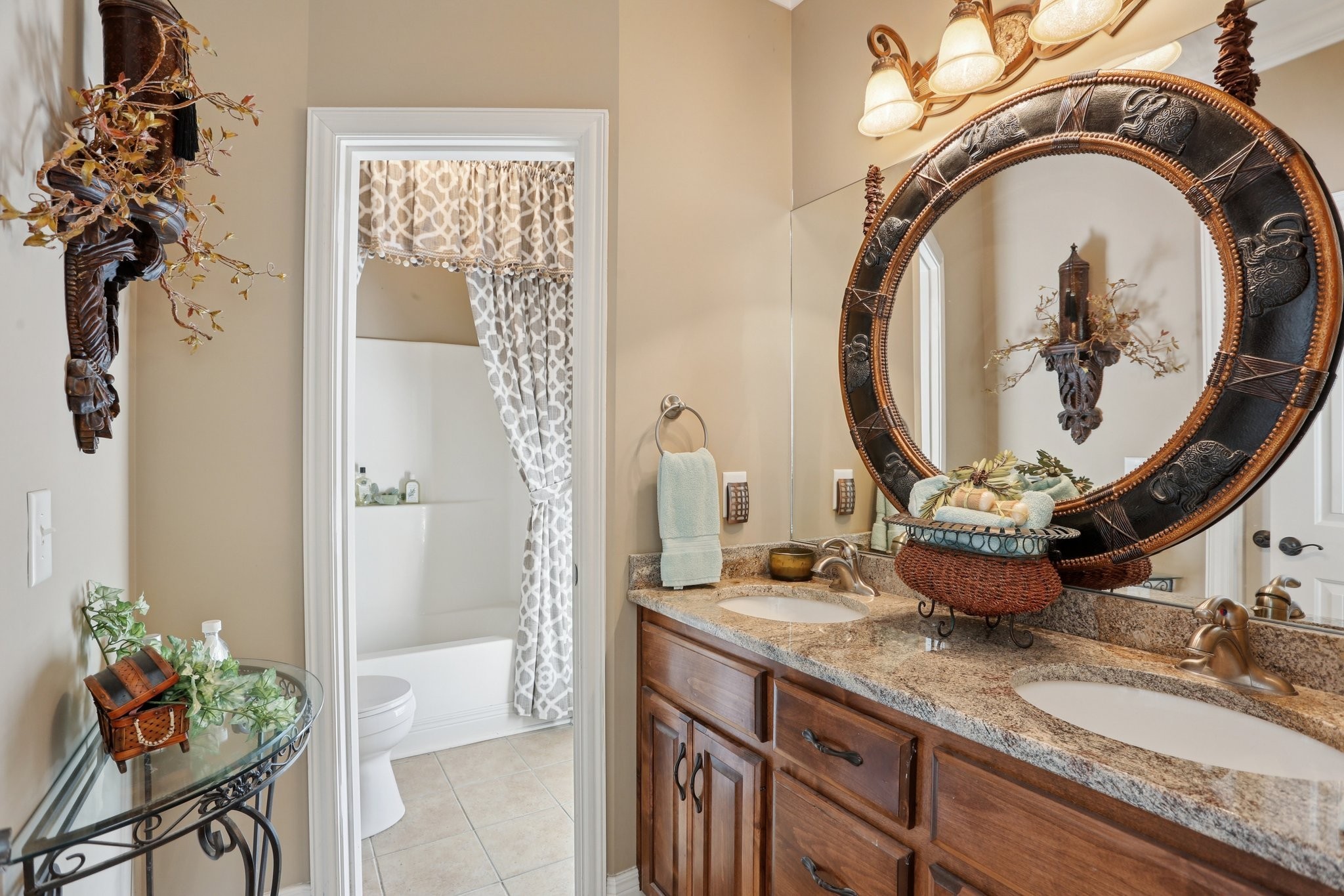 4015 Pilgrim Trail Greenbrier, TN 37073 - Photo 41 of 76 a bathroom with a granite countertop sink a mirror and shower