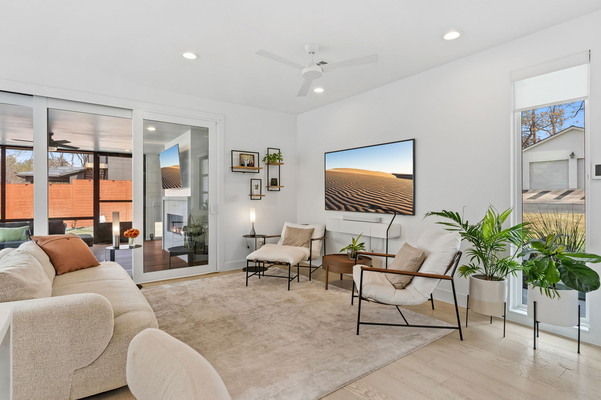 2508 Paramount Avenue, Unit B Austin, TX 78704 - Photo 13 of 40 Tall ceilings, LED recessed lighting, a modern ceiling fan and light hardwoods elevate the atmosphere.