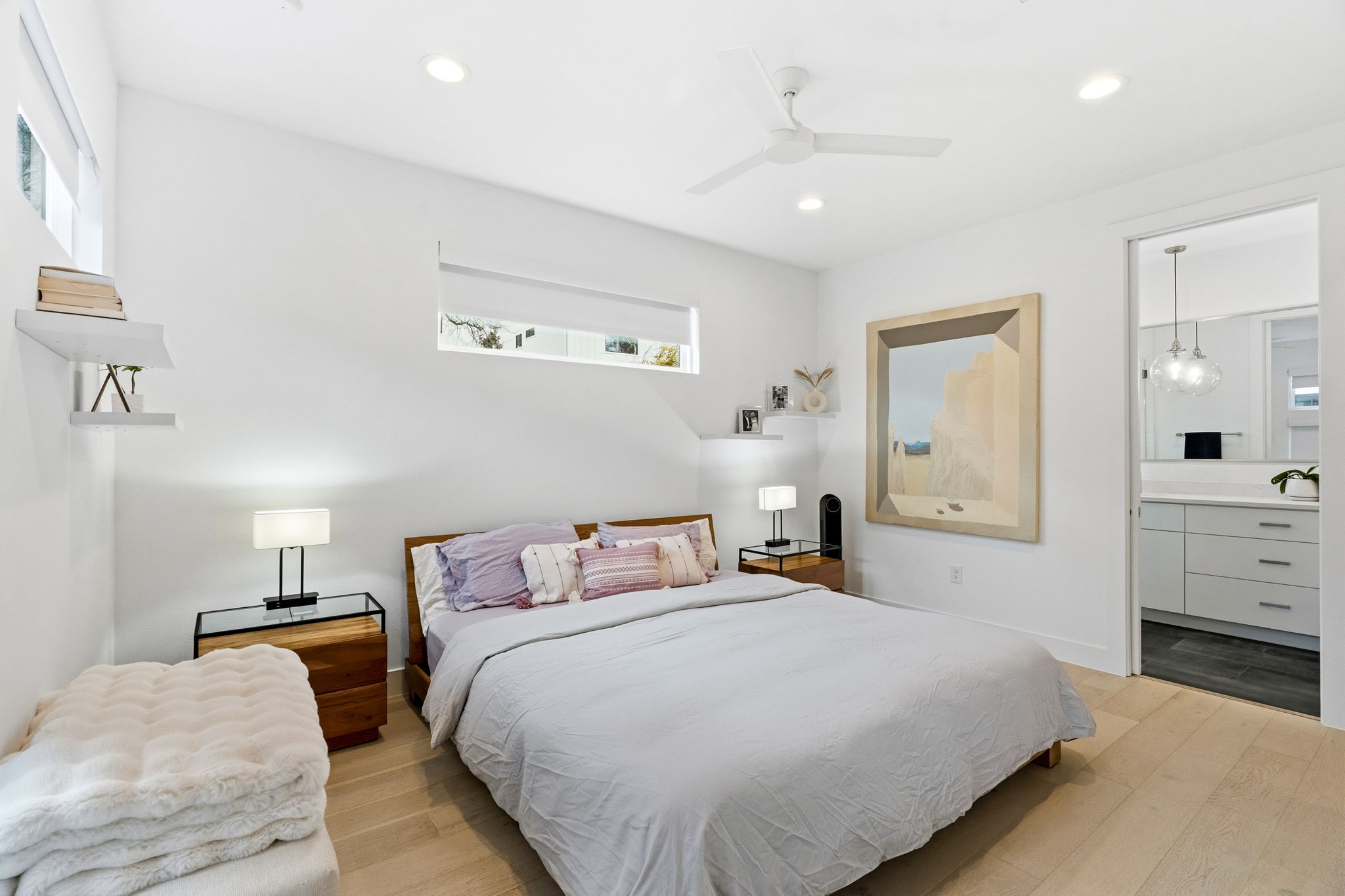 2508 Paramount Avenue, Unit B Austin, TX 78704 - Photo 19 of 40 One of two choices for primary suite, the secluded main floor primary is a private retreat with a walk-in closet and ensuite bath.