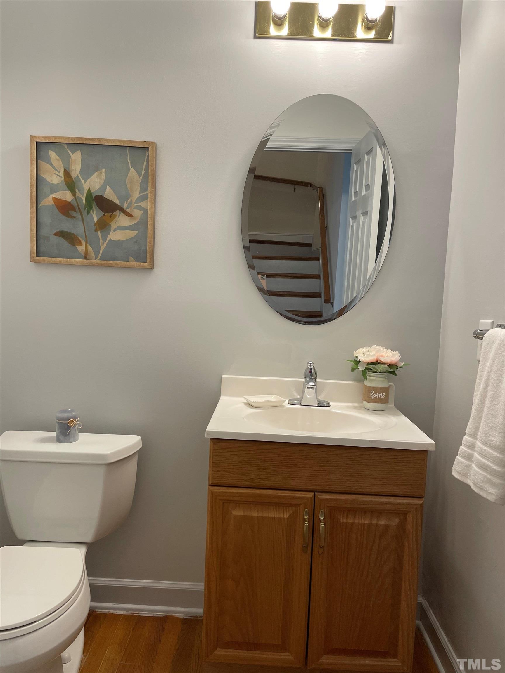3401 Savan Court Raleigh, NC 27613 - Photo 14 of 27 a bathroom with a toilet a sink and mirror