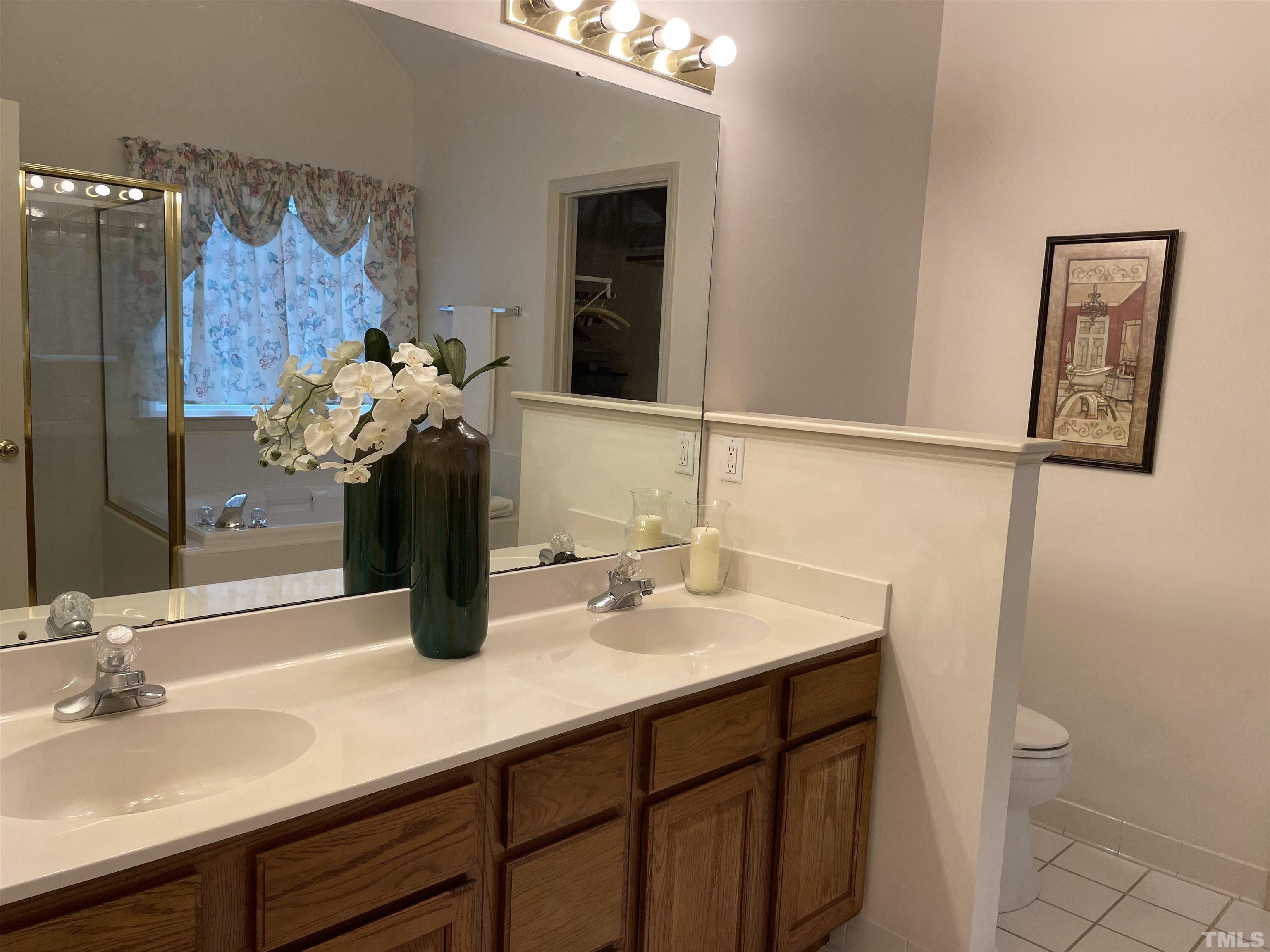 3401 Savan Court Raleigh, NC 27613 - Photo 17 of 27 a bathroom with a sink and a mirror
