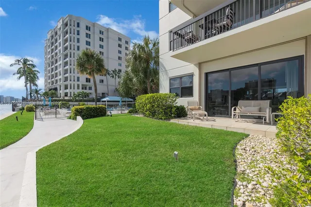 a building view with a garden space