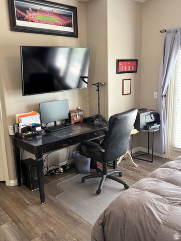 14797 South Chandlerpoint Way Draper, UT 84020 - Photo 20 of 33 Workstation featuring wood-finish flooring and a wall-mounted television