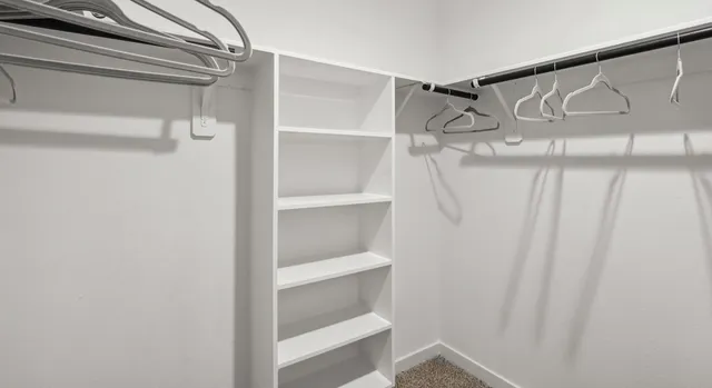 a view of walk in closet with empty racks