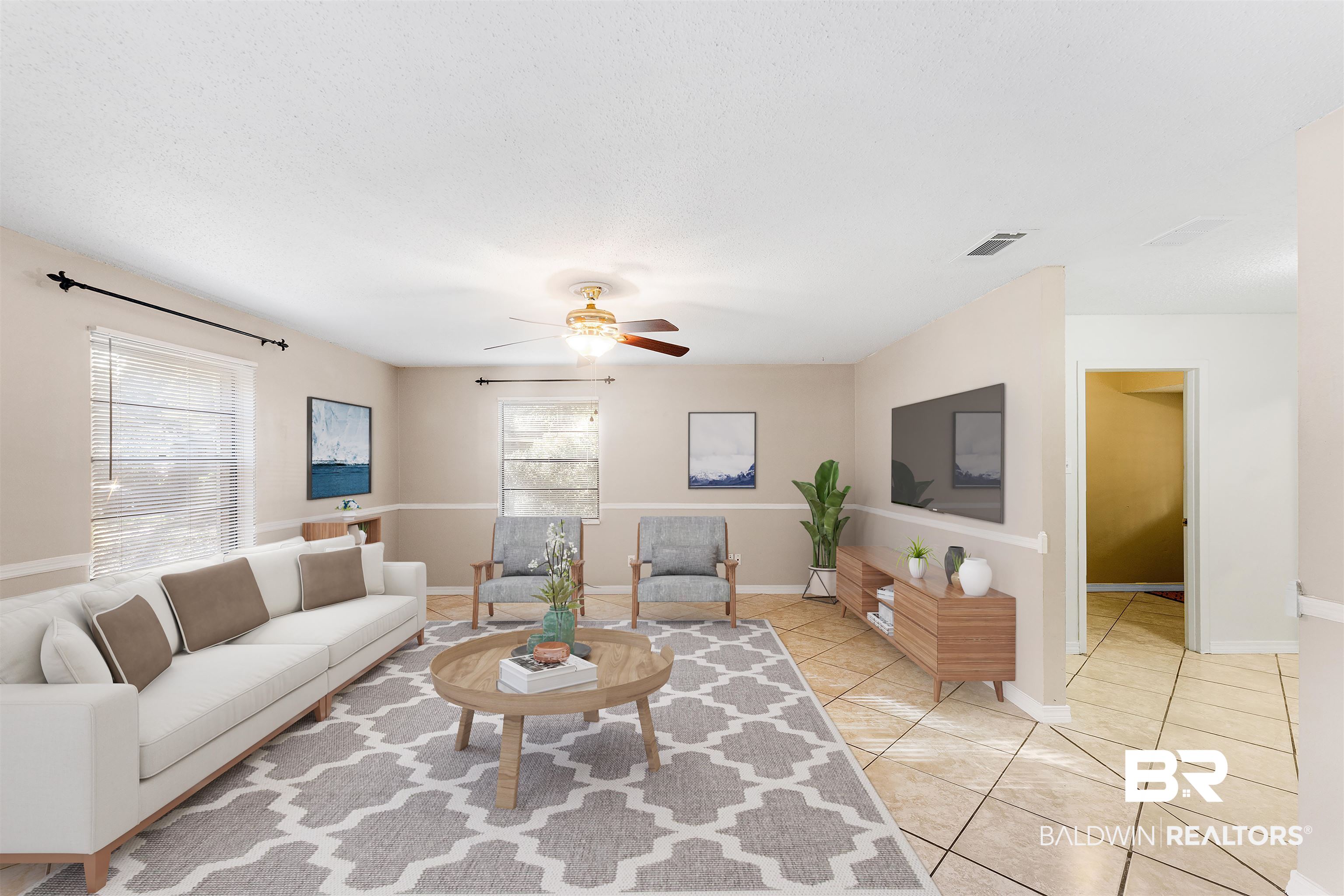 5551 Springer Court Theodore, AL 36582 - Photo 6 of 37 Living area featuring ceiling fan and light tile patterned flooring
