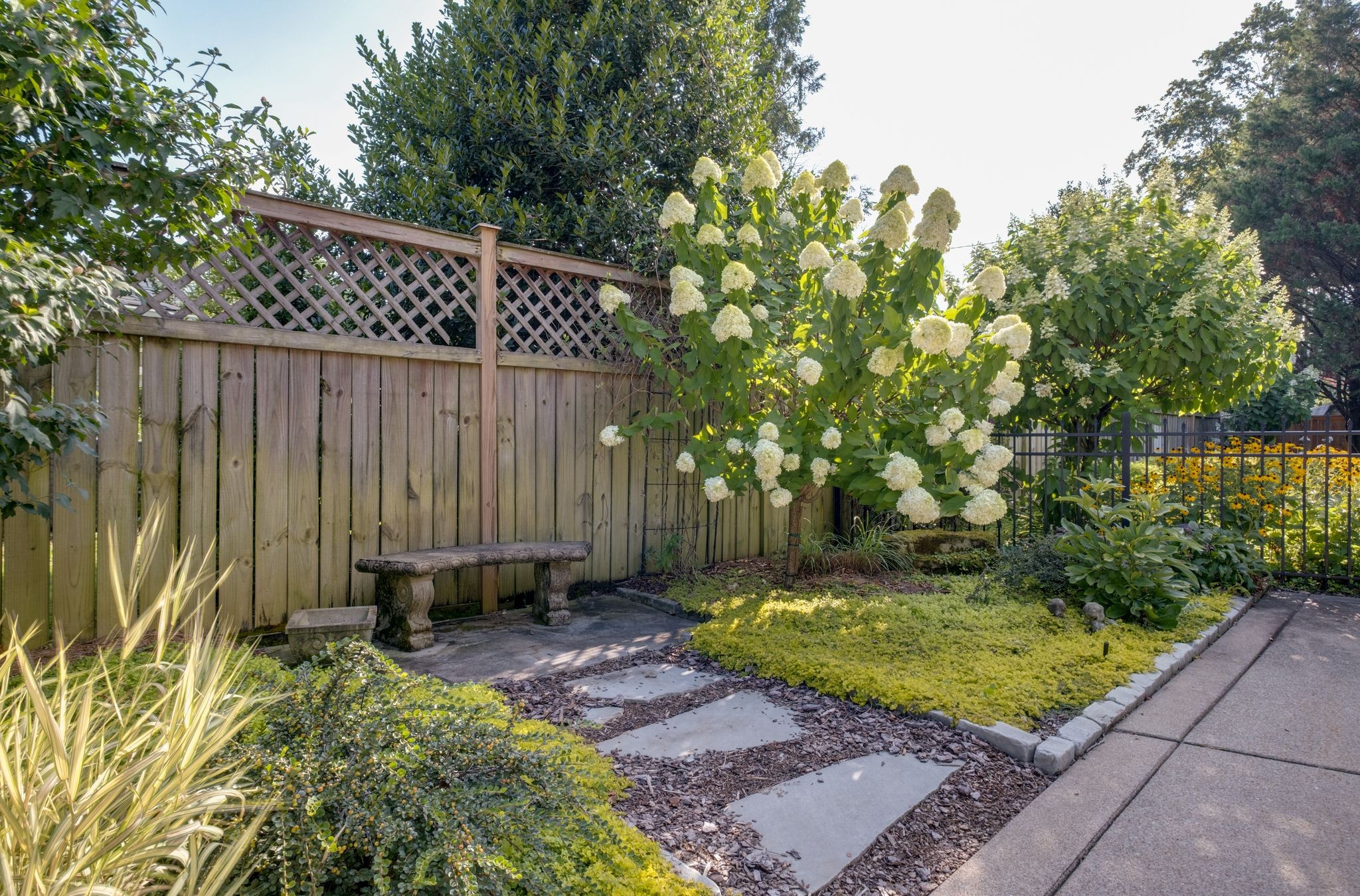 217 Page Road Nashville, TN 37205 - Photo 48 of 61 a view of a backyard with potted plants and large trees