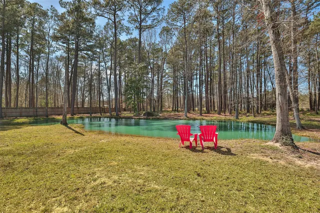 a view of garden with swimming pool and trees