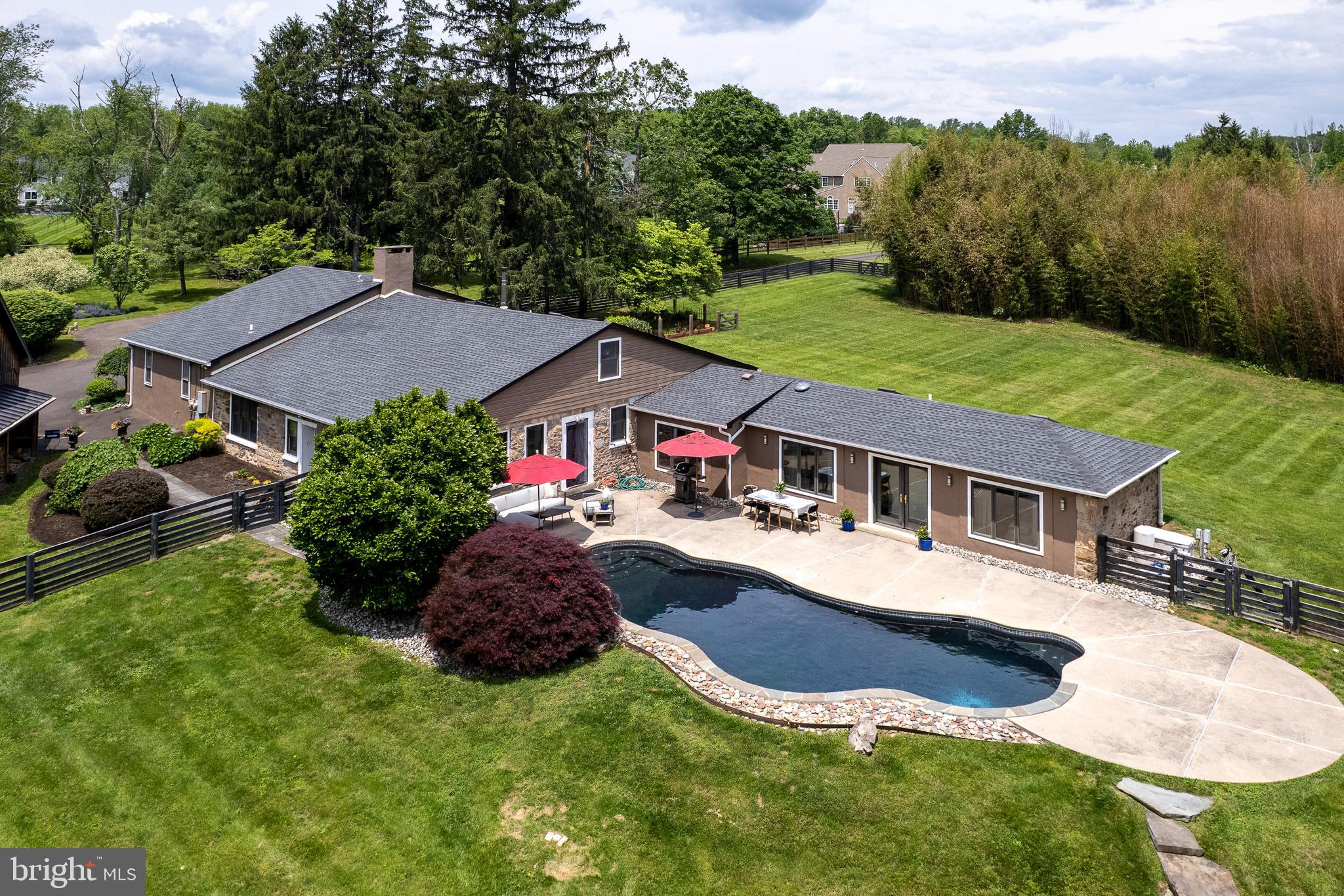 2539 Aquetong Road New Hope, PA 18938 - Photo 2 of 50 Drone View of House & Pool