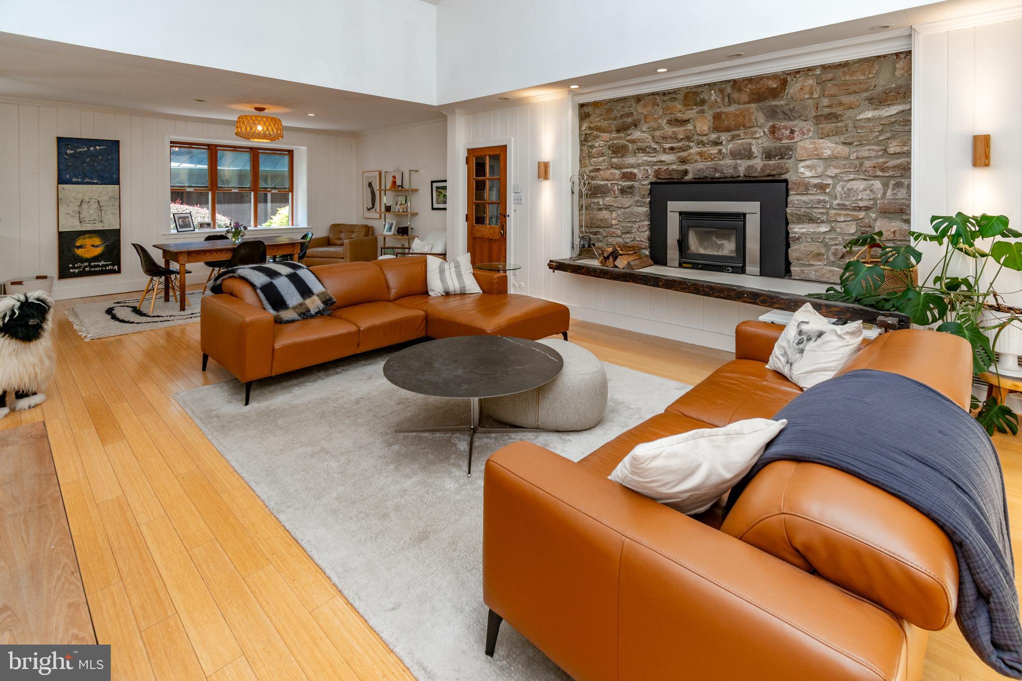 2539 Aquetong Road New Hope, PA 18938 - Photo 9 of 50 Stone Wall Encases the Wood Burning Fireplace