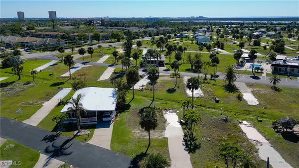 an aerial view of a house with a outdoor space