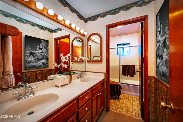 a bench is sitting in middle of blue walls