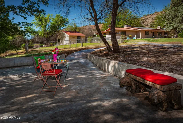 a view of a yard with a slide