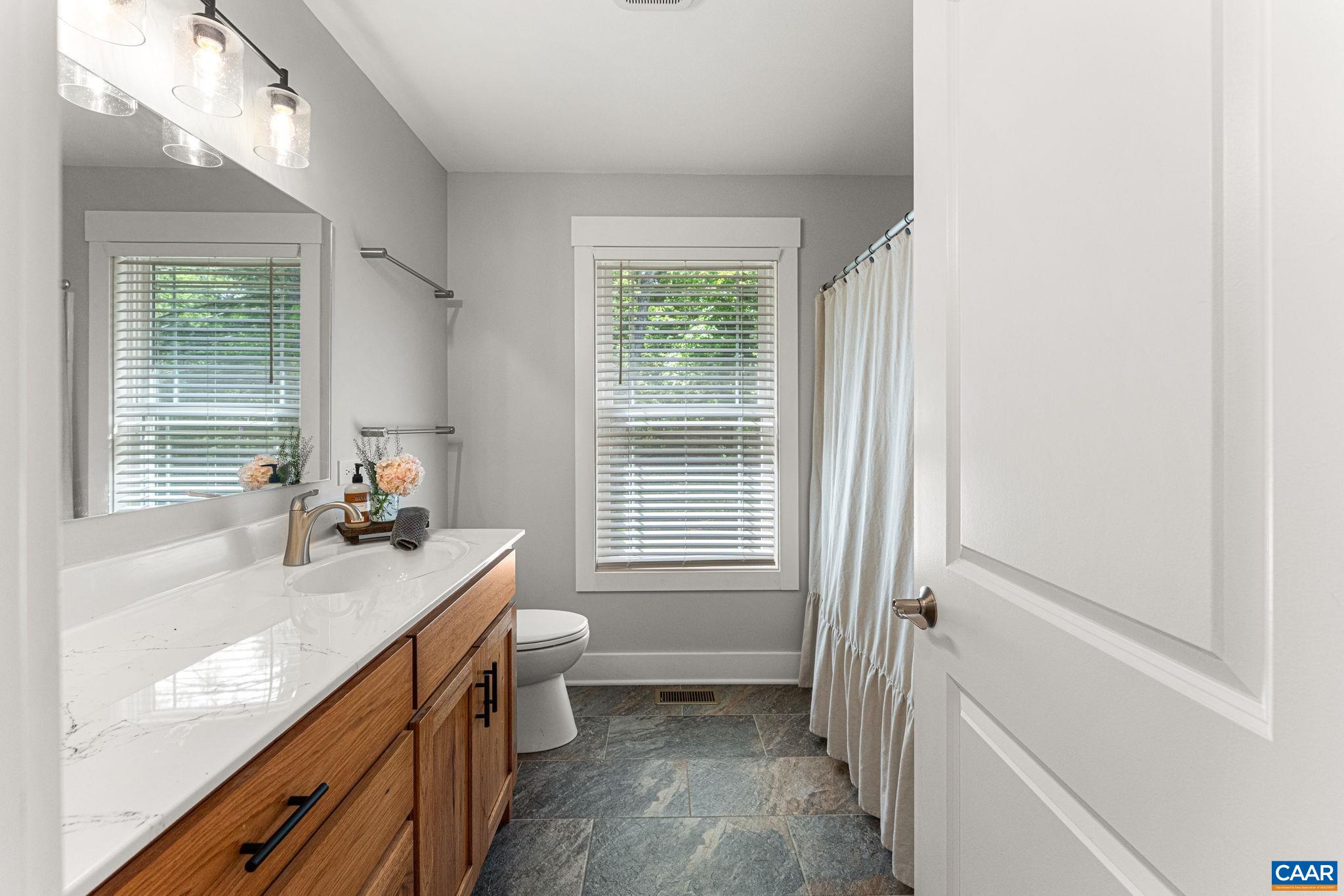 230 Fox Hollow Road Ruckersville, VA 22968 - Photo 27 of 42 a bathroom with a granite countertop sink a toilet and a bathtub