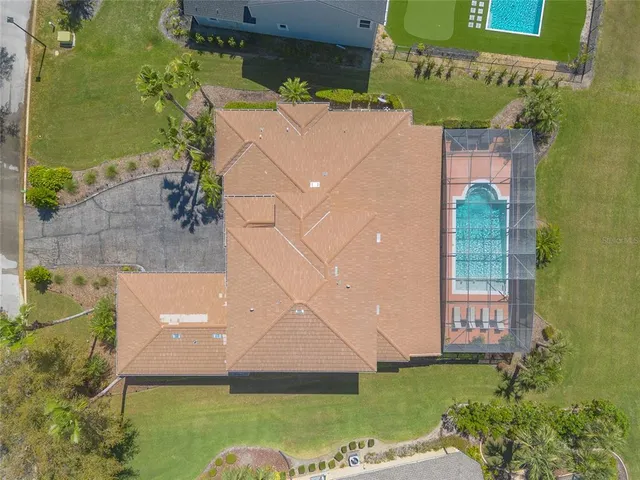 an aerial view of a house