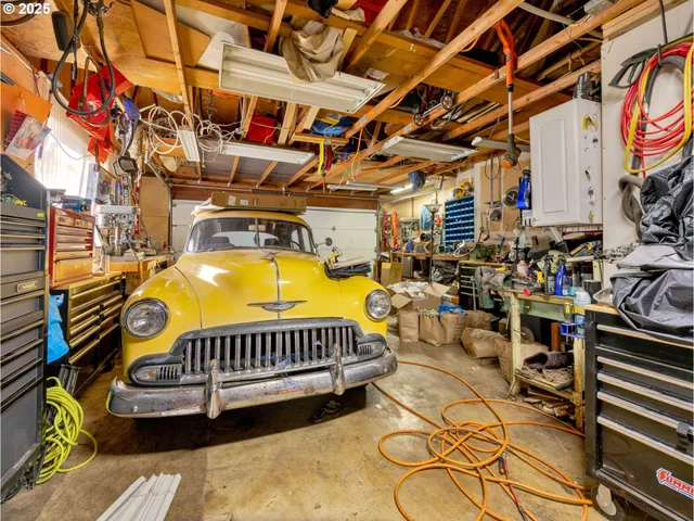 a view of a balcony with car parked
