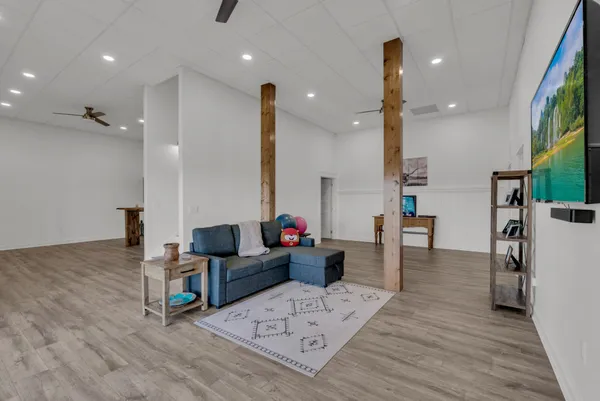 a view of swimming pool and mountain in back