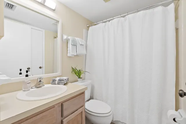 a bathroom with a sink vanity mirror and toilet