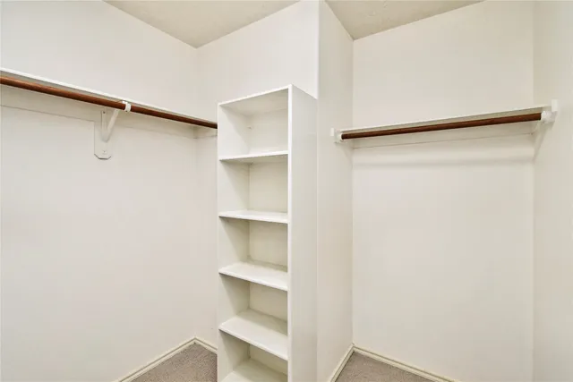 a view of walk in closet with empty racks