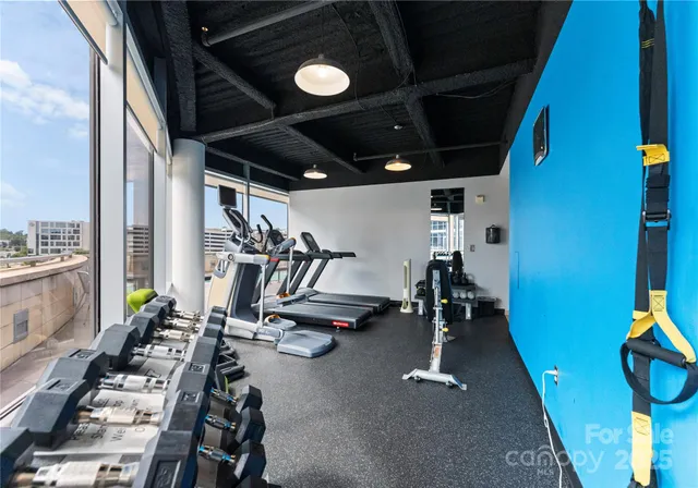 a view of a room with gym equipment