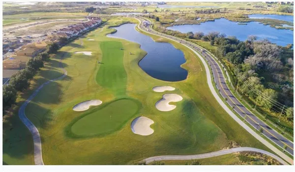 a view of a swimming pool with a garden