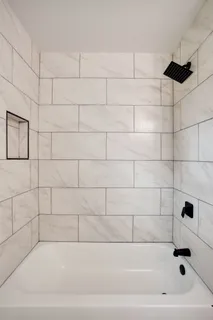 a bathroom with a bathtub
