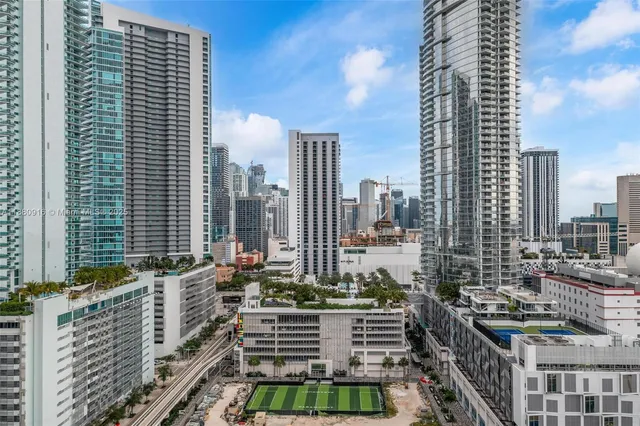 a city view with tall buildings
