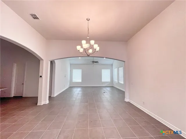 a view of a chandelier in a room