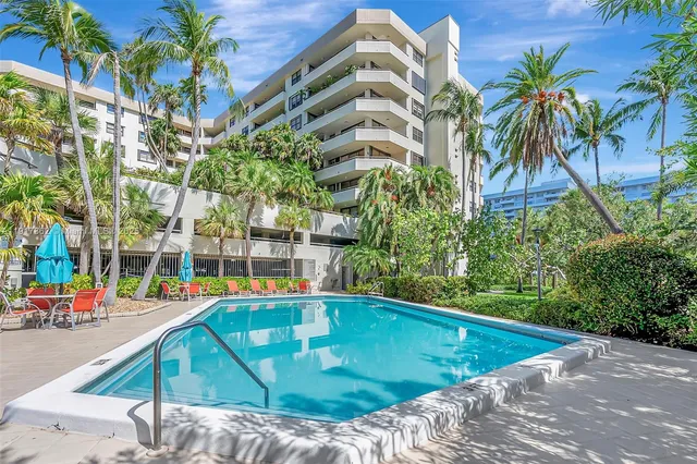 a view of a swimming pool with a yard