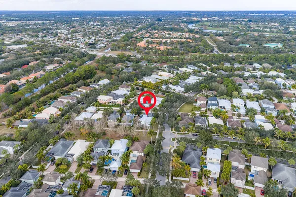 an aerial view of houses and roads