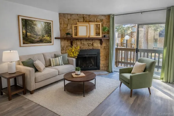 a living room with furniture a window and a fireplace