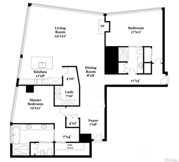 a view of a room with floor to ceiling window and wooden floor