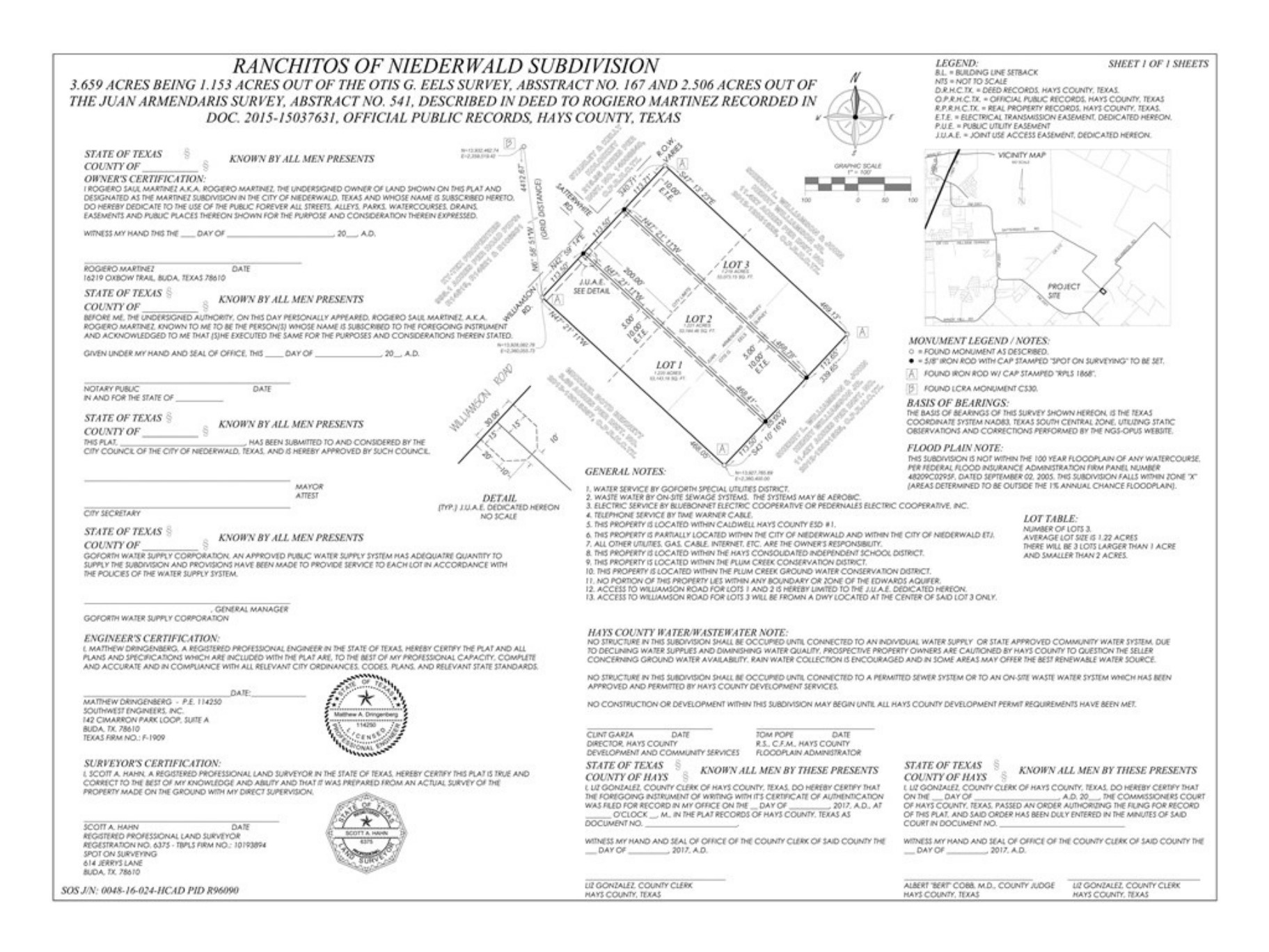 788 Williamson Road Kyle, TX 78640 - Photo 15 of 15 Subdivision Plat. Detailing the property's legal description, boundaries, and associated certifications