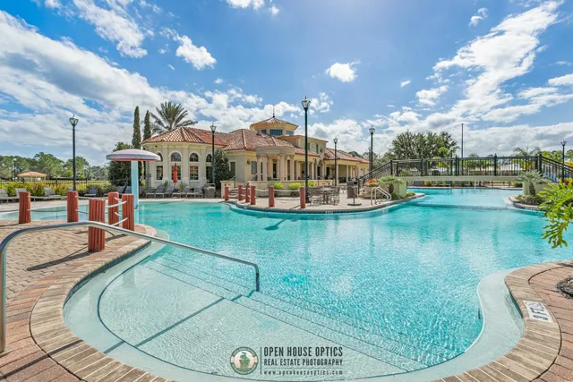 a view of a park with slide