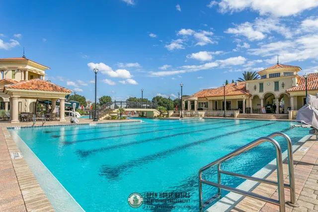a view of an outdoor space and swimming pool