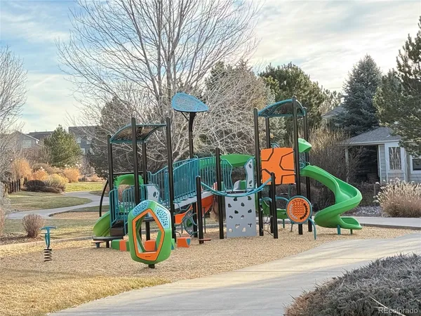 an outdoor space with seating