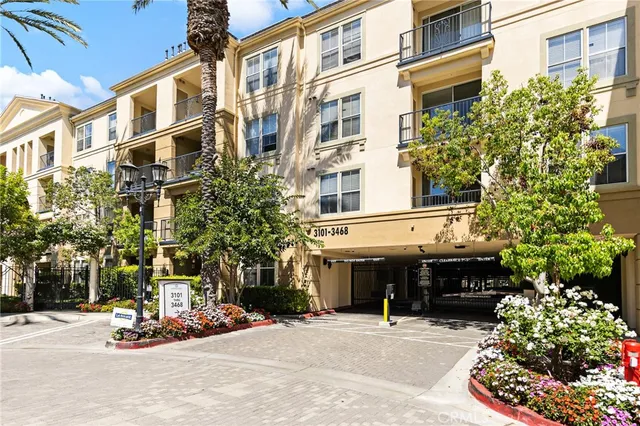 a view of a building with a garden