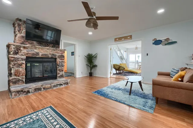 a living room with furniture