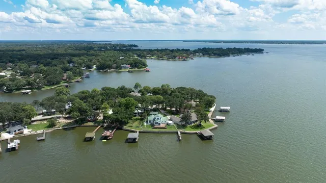 a view of a lake with a city