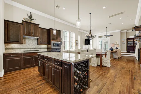a kitchen with lots of counter space and appliances