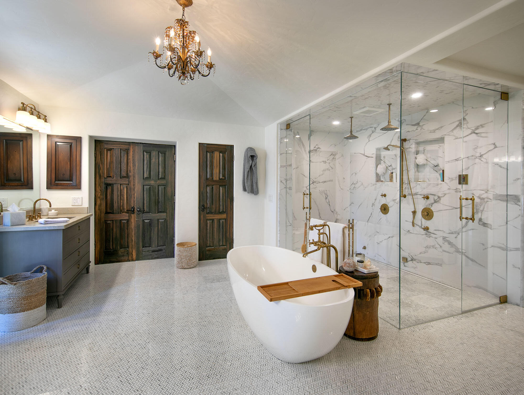 747 Via Manana Montecito, CA 93108 - Photo 20 of 49 a spacious bathroom with a tub sink shower and mirror