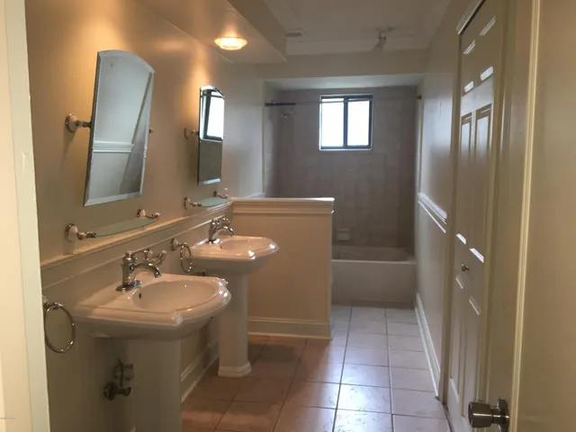 a bathroom with a bathtub