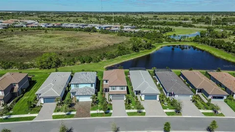 an aerial view of a residential houses with outdoor space and street view