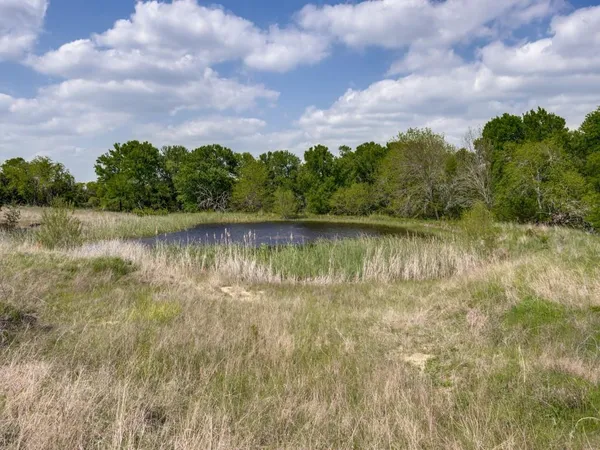 a view of a lake with houses in the back