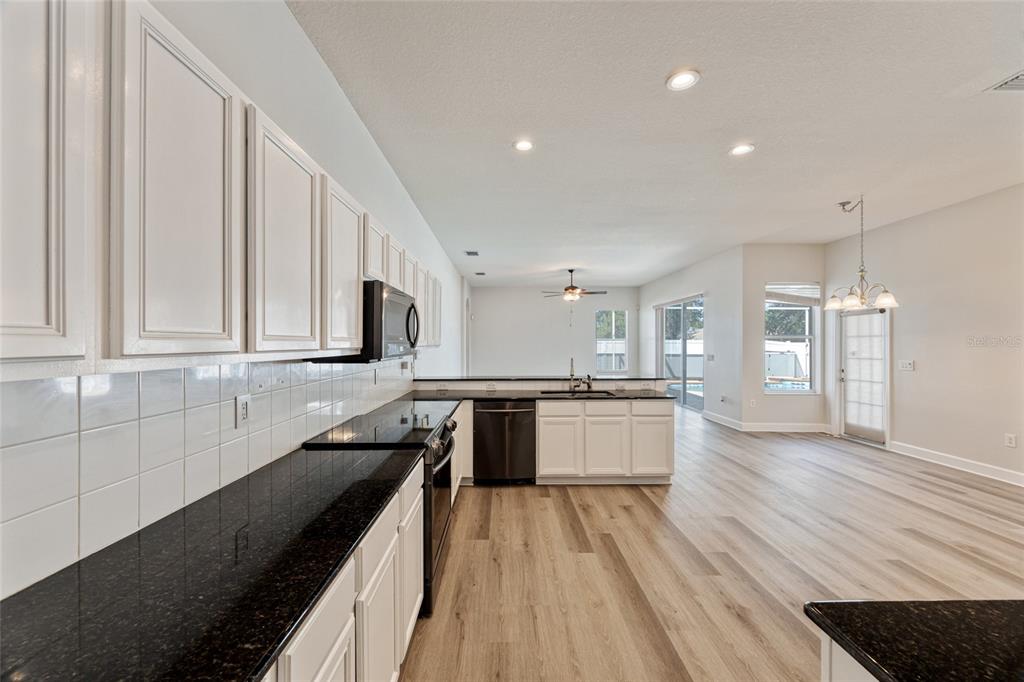 4925 Brightstone Place Spring Hill, FL 34609 - Photo 10 of 40 a large kitchen with granite countertop a large counter top space a sink stainless steel appliances and cabinets