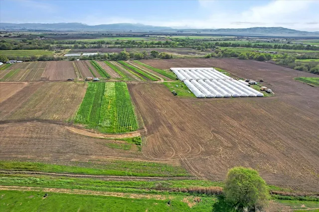 an aerial view of a residential houses with outdoor space