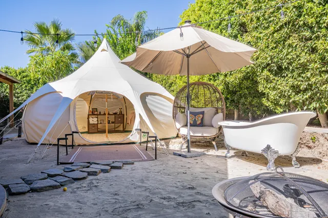 an outdoor space with seating