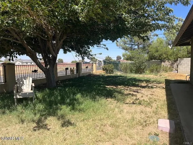 a view of a yard in front of a house with a large tree