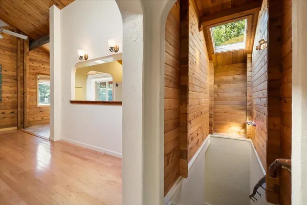 a view of a bathroom with a bathtub
