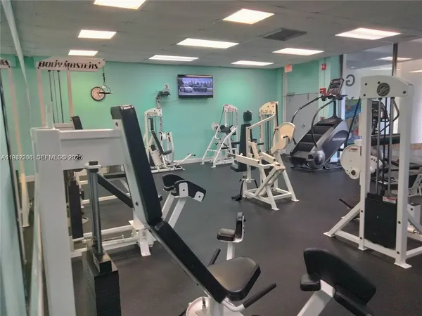 a view of a room with gym equipment